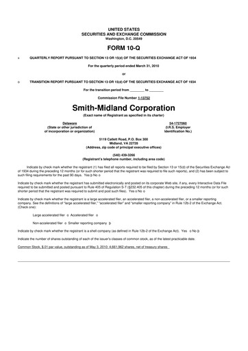 Miniature Smith-Midland Corporation 10-Q Rapport trimestriel  