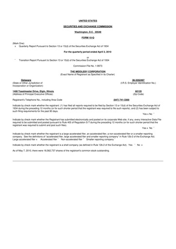 Thumbnail Middleby 10-Q Quarterly Report FY 