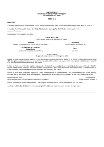 Miniature Zion Oil & Gas 10-Q Rapport trimestriel  
