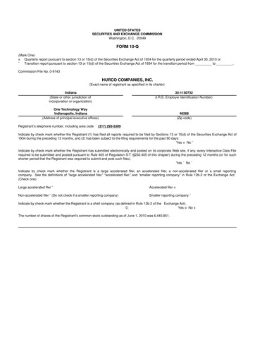 Thumbnail Hurco Companies 10-Q Quarterly Report FY 