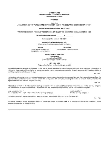 Thumbnail Oramed Pharmaceuticals 10-Q Quarterly Report FY 