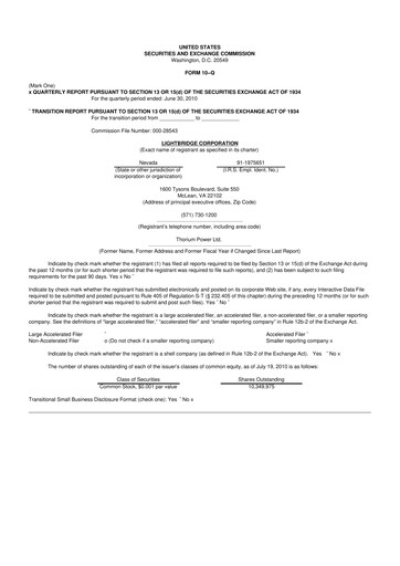 Vorschaubild Lightbridge Corporation 10-Q Quartalsbericht  