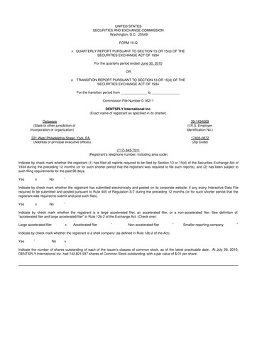 Miniature Dentsply Sirona
 10-Q Rapport trimestriel 2010 