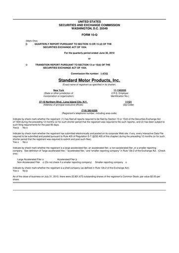 Thumbnail Standard Motor Products 10-Q Quarterly Report FY 