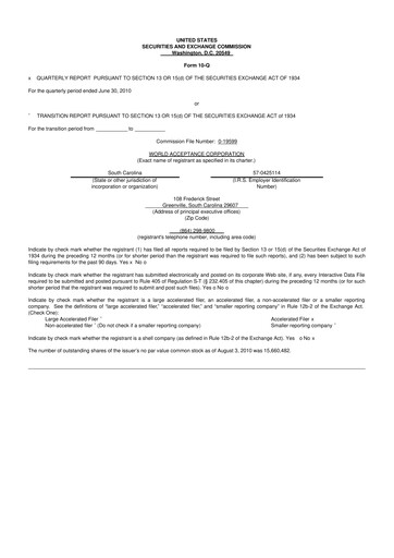 Thumbnail World Acceptance Corporation 10-Q Quarterly Report FY 
