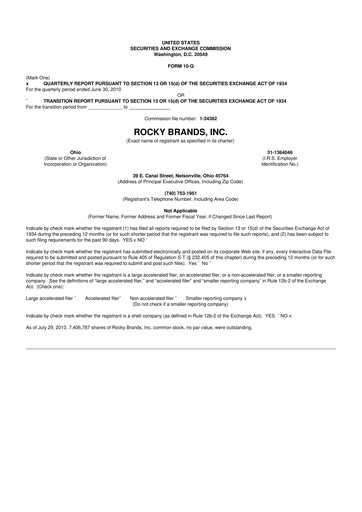 Thumbnail Rocky Brands 10-Q Quarterly Report FY 