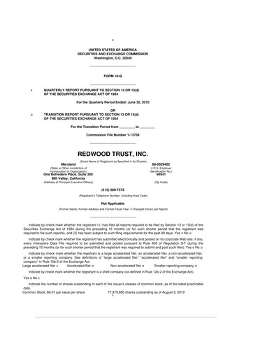 Thumbnail Redwood Trust 10-Q Quarterly Report FY 