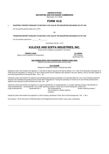 Thumbnail Kulicke and Soffa Industries 10-Q Quarterly Report FY 