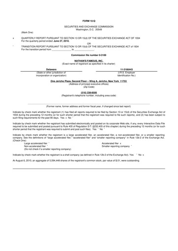 Miniature Nathan's Famous 10-Q Rapport trimestriel  