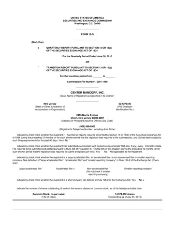 Thumbnail ConnectOne Bancorp 10-Q Quarterly Report FY 