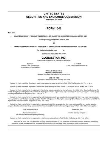 Thumbnail Globalstar
 10-Q Quarterly Report FY 