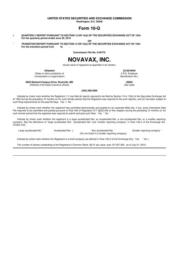 Thumbnail Novavax 10-Q Quarterly Report FY 