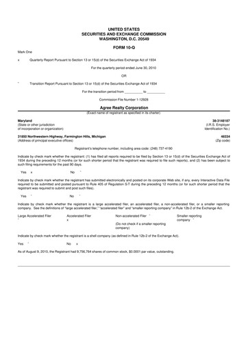 Thumbnail Agree Realty
 10-Q Quarterly Report FY 