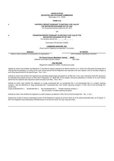 Thumbnail Landmark Bancorp 10-Q Quarterly Report FY 