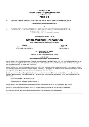 Miniature Smith-Midland Corporation 10-Q Rapport trimestriel  