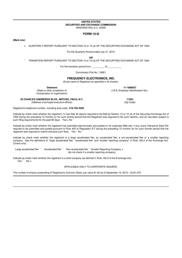 Thumbnail Frequency Electronics 10-Q Quarterly Report FY 