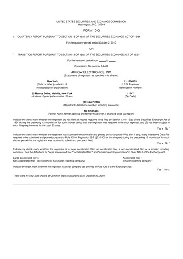 Thumbnail Arrow Electronics
 10-Q Quarterly Report FY2010 