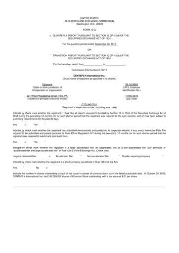Miniature Dentsply Sirona
 10-Q Rapport trimestriel 2010 
