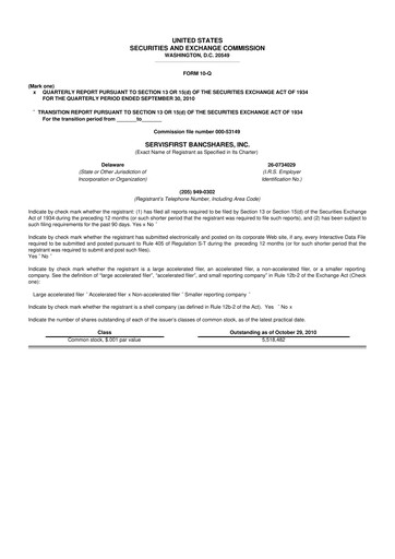 Thumbnail ServisFirst Bancshares 10-Q Quarterly Report FY 