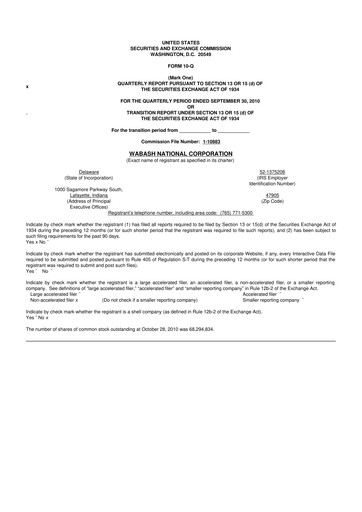 Vorschaubild Wabash National
 10-Q Quartalsbericht  