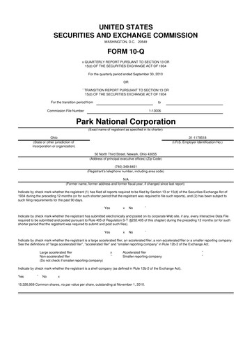 Vorschaubild Park National Corp 10-Q Quartalsbericht 2010 