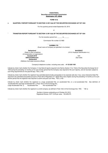 Vorschaubild Garmin 10-Q Quartalsbericht 2010 