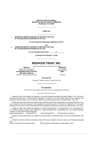 Thumbnail Redwood Trust 10-Q Quarterly Report FY2010 