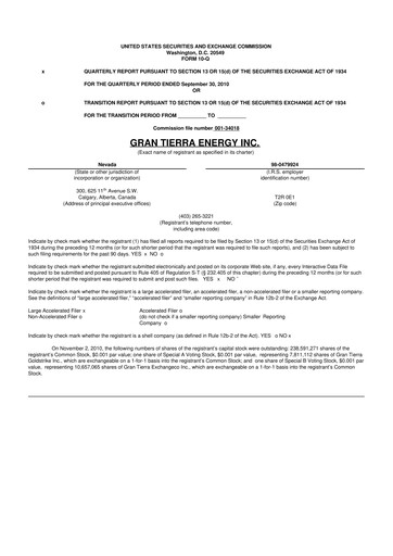 Vorschaubild Gran Tierra Energy 10-Q Quartalsbericht 2010 