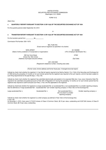 Miniature Bel Fuse 10-Q Rapport trimestriel  