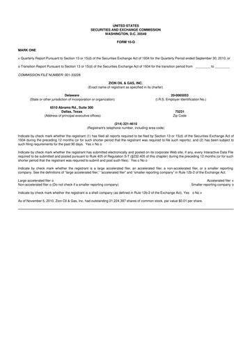Miniature Zion Oil & Gas 10-Q Rapport trimestriel  