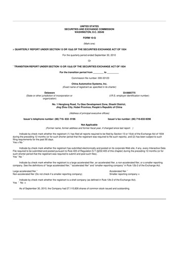 Thumbnail China Automotive Systems 10-Q Quarterly Report FY 