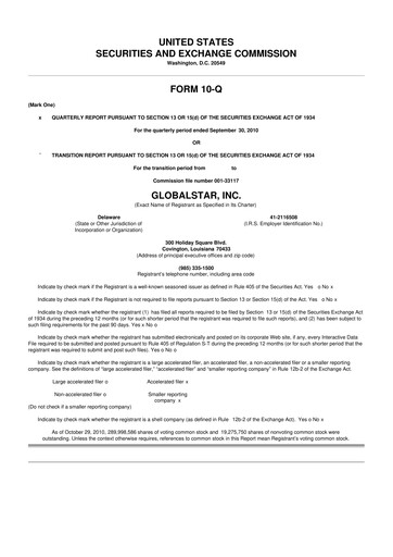 Thumbnail Globalstar
 10-Q Quarterly Report FY 