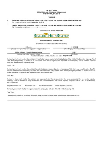 Thumbnail Berkshire Hills Bancorp 10-Q Quarterly Report FY 