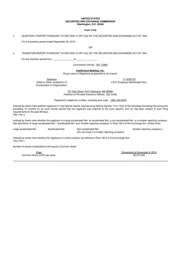 Miniature Intellicheck 10-Q Rapport trimestriel  