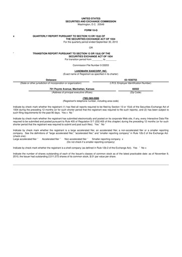 Thumbnail Landmark Bancorp 10-Q Quarterly Report FY 