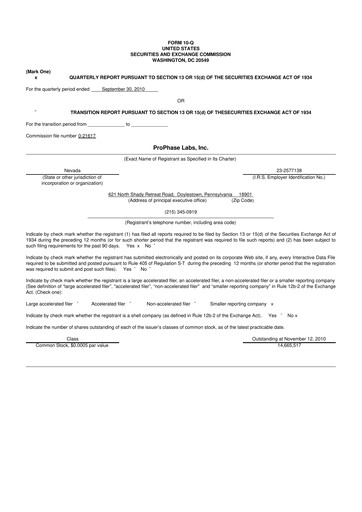 Thumbnail ProPhase Labs 10-Q Quarterly Report FY 