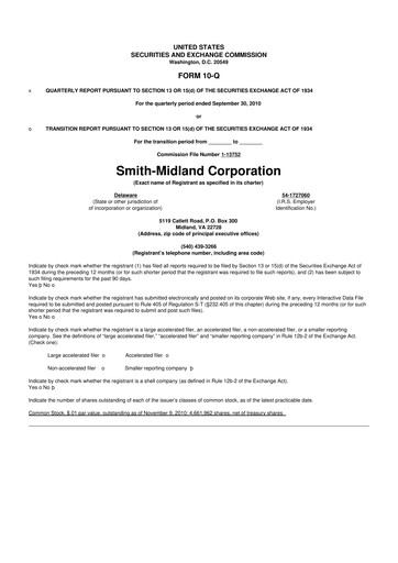 Miniature Smith-Midland Corporation 10-Q Rapport trimestriel  