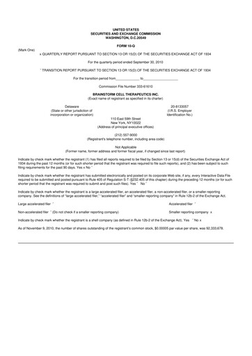 Vorschaubild BrainStorm Cell Therapeutics 10-Q Quartalsbericht  