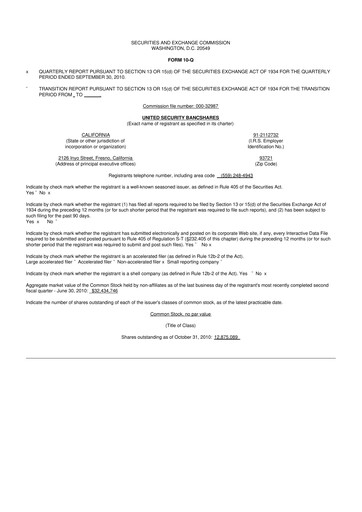 Thumbnail United Security Bancshares 10-Q Quarterly Report FY 