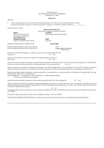 Thumbnail Hurco Companies 10-K Annual Report 