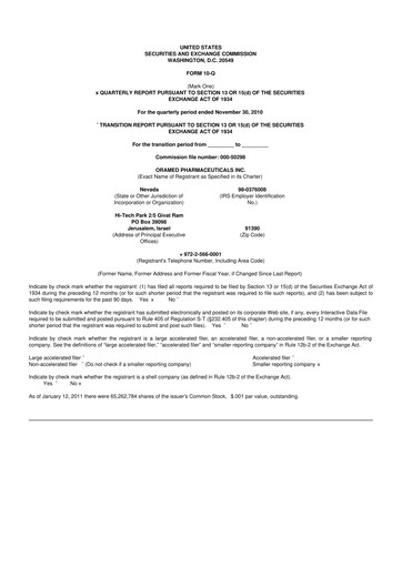 Thumbnail Oramed Pharmaceuticals 10-Q Quarterly Report FY 