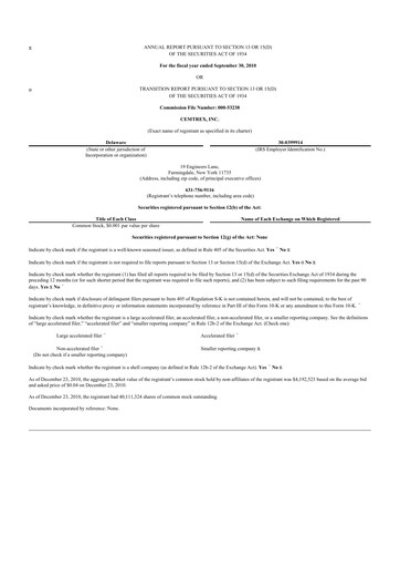 Thumbnail Cemtrex 10-K Annual Report 