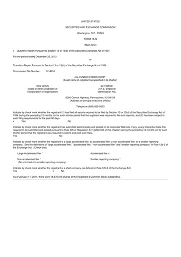 Thumbnail J&J Snack Foods
 10-Q Quarterly Report FY 