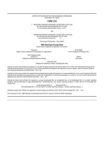 Thumbnail RBC Bearings 10-Q Quarterly Report FY2011 