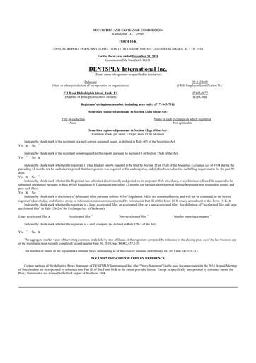 Thumbnail Dentsply Sirona
 10-K Annual Report 2010