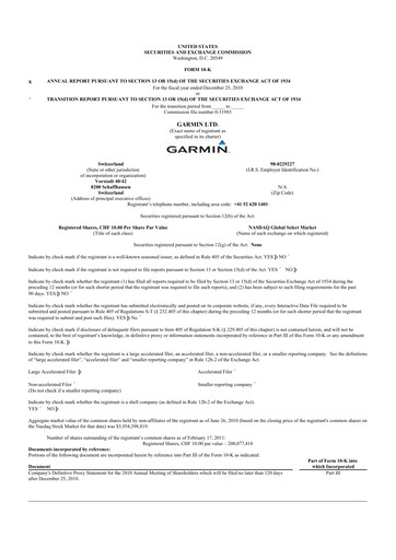 Thumbnail Garmin 10-K Annual Report 2010