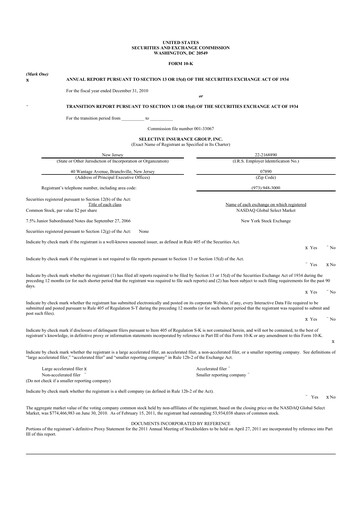 Thumbnail Selective Insurance 10-K Annual Report 2010