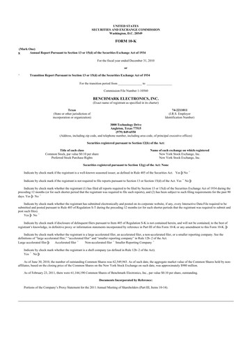 Thumbnail Benchmark Electronics
 10-K Annual Report 2010