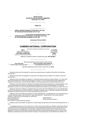 Thumbnail Camden National Corporation
 10-K Annual Report 
