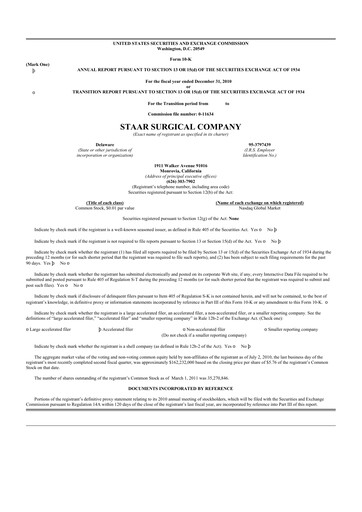 Thumbnail STAAR Surgical 10-K Annual Report 